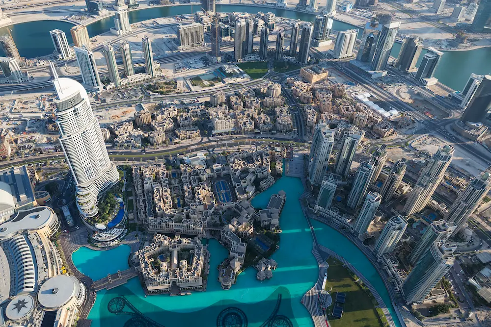 Dubai infrastructure development with high-rise buildings and urban construction growth in UAE